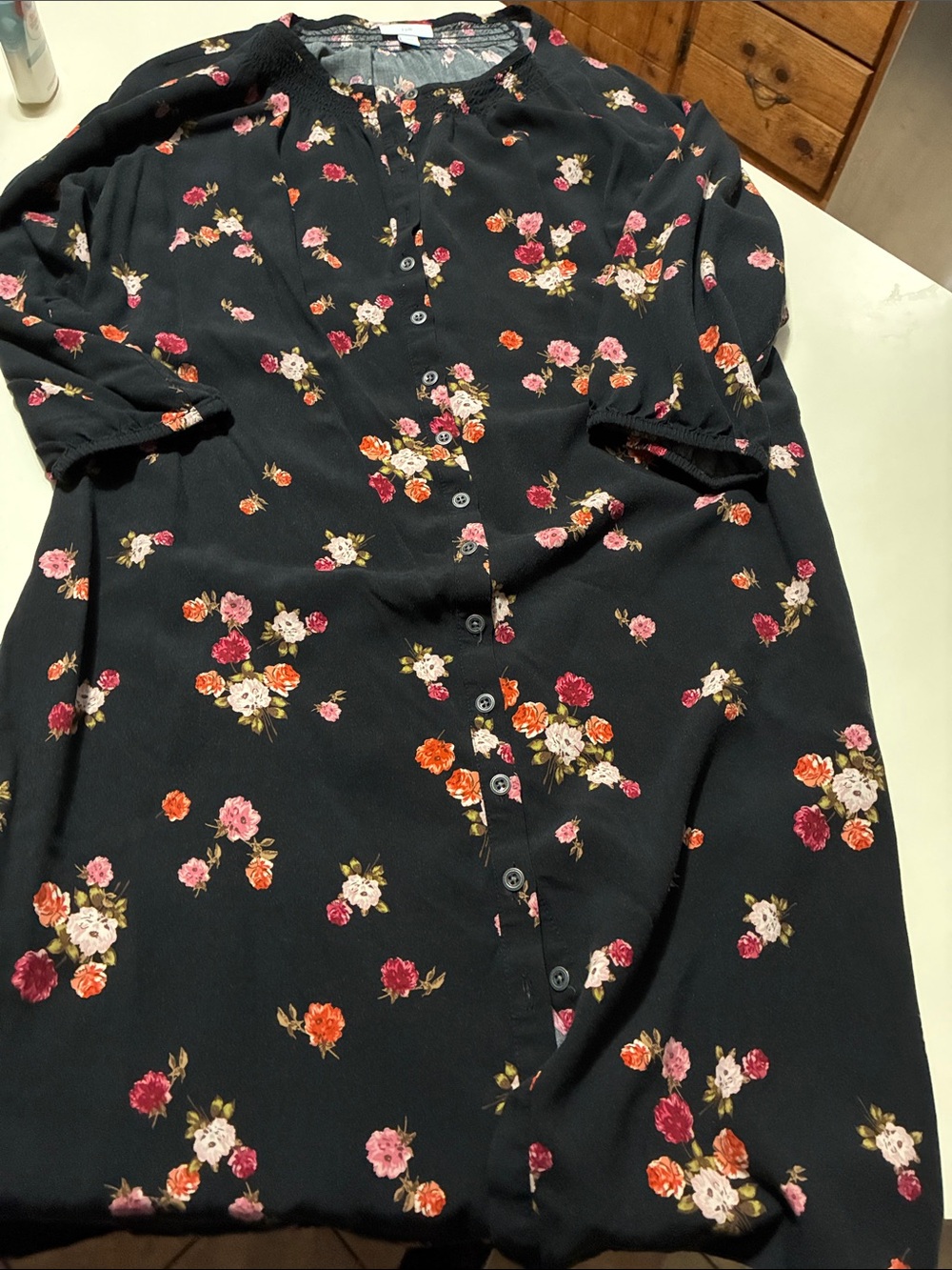 J. Jill Black Midi Dress with Pink and Orange Floral Print